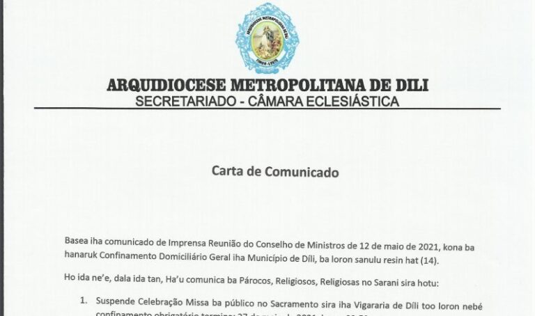 Dioseze Dili Kontinua Suspende Selebrasaun Missa